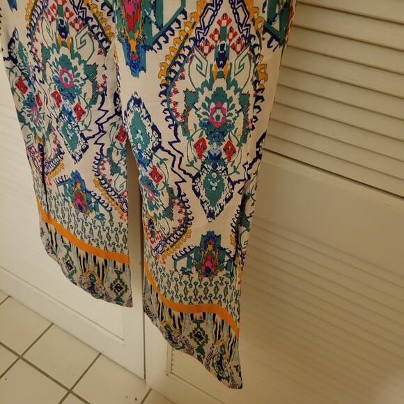 Zara Boho Patterned Lightweight Pants Women's Medium Summer Flare Elastic Waist - Picture 9 of 12